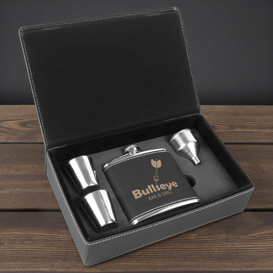 Leatherette Flask Set