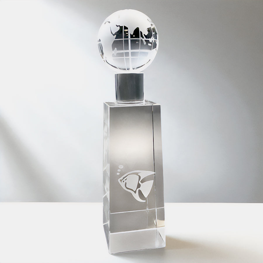 Crystal Trophy with Globe & Fish