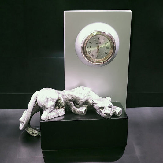 Leopard Clock in Pewter