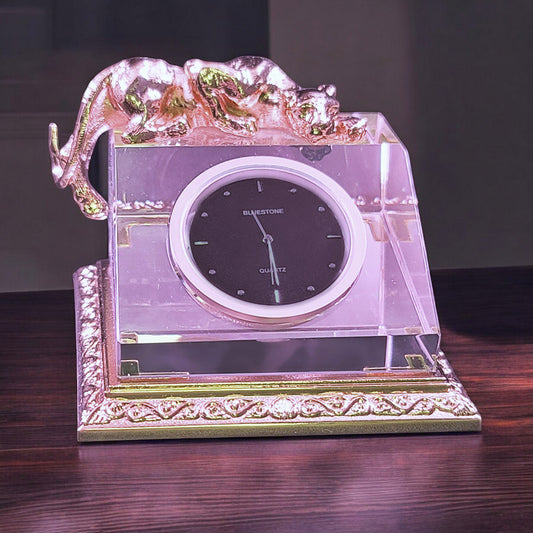 Gold Leopard Crystal Clock Stand