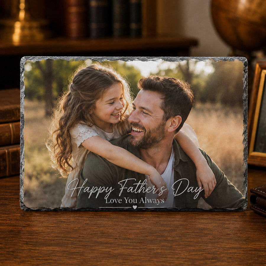 Personalized rectangular photo slate with father and daughter picture and Happy Father’s Day message --lxi-context:fathers-day